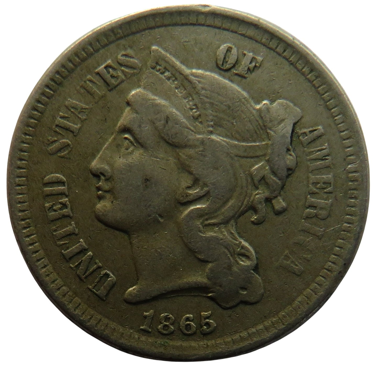1865 USA Nickel Three Cents Coin