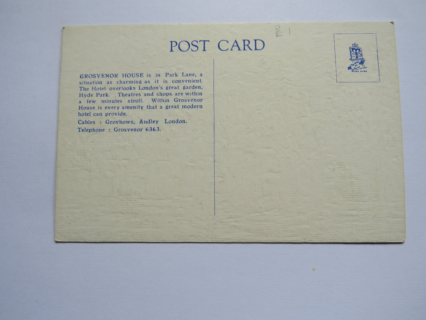 Vintage Postcard of Grosvenor House, Park Lane, London, W1