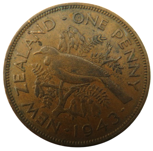 1943 King George VI New Zealand One Penny Coin