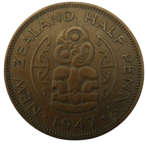 1947 King George VI New Zealand Halfpenny Coin