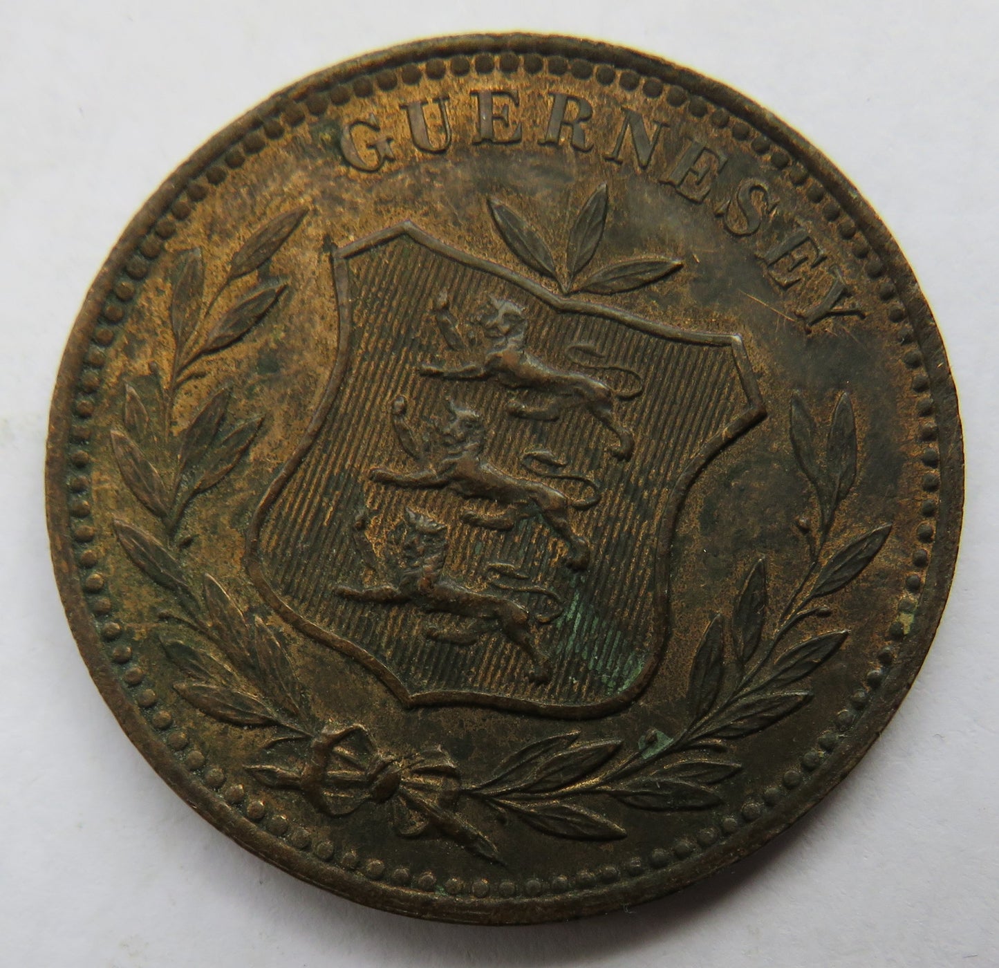 1889-H Guernsey 8 Doubles Coin In Higher Grade