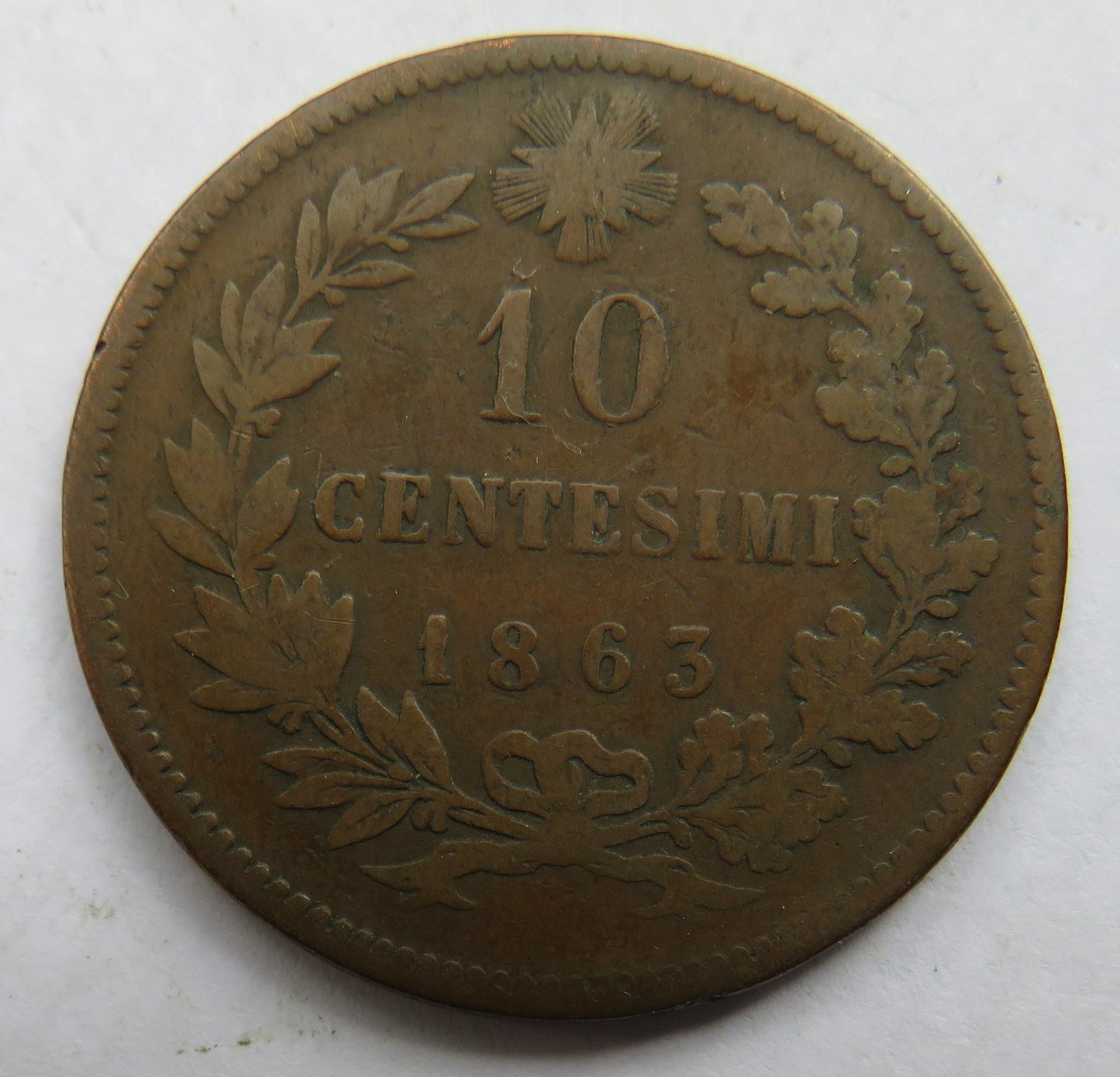 1863 Italy 10 Centesimi Coin