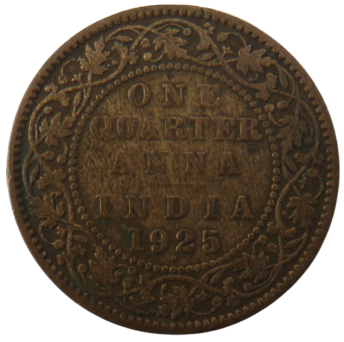 1925 King George V India 1/4 Anna Coin