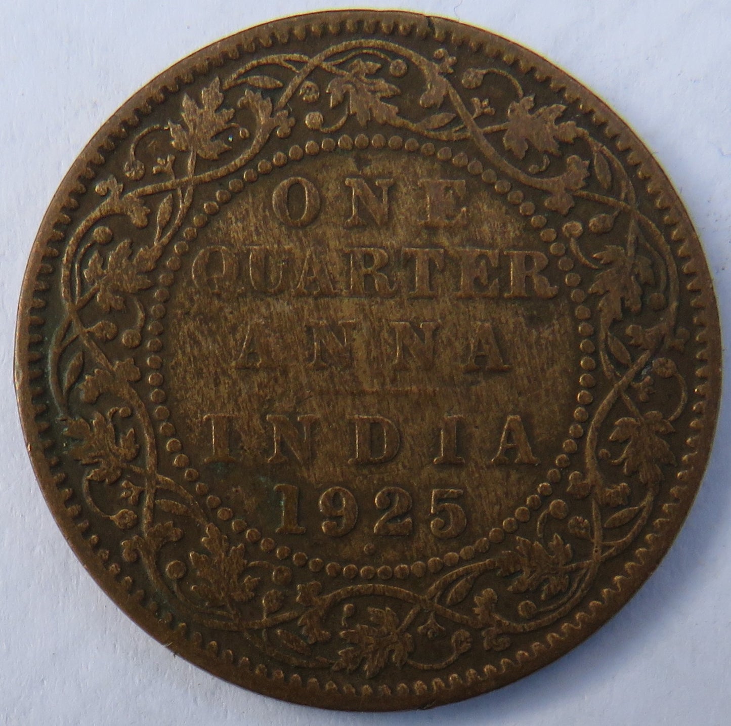 1925 King George V India 1/4 Anna Coin