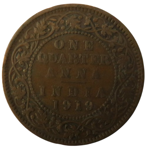 1919 King George V India 1/4 Anna Coin