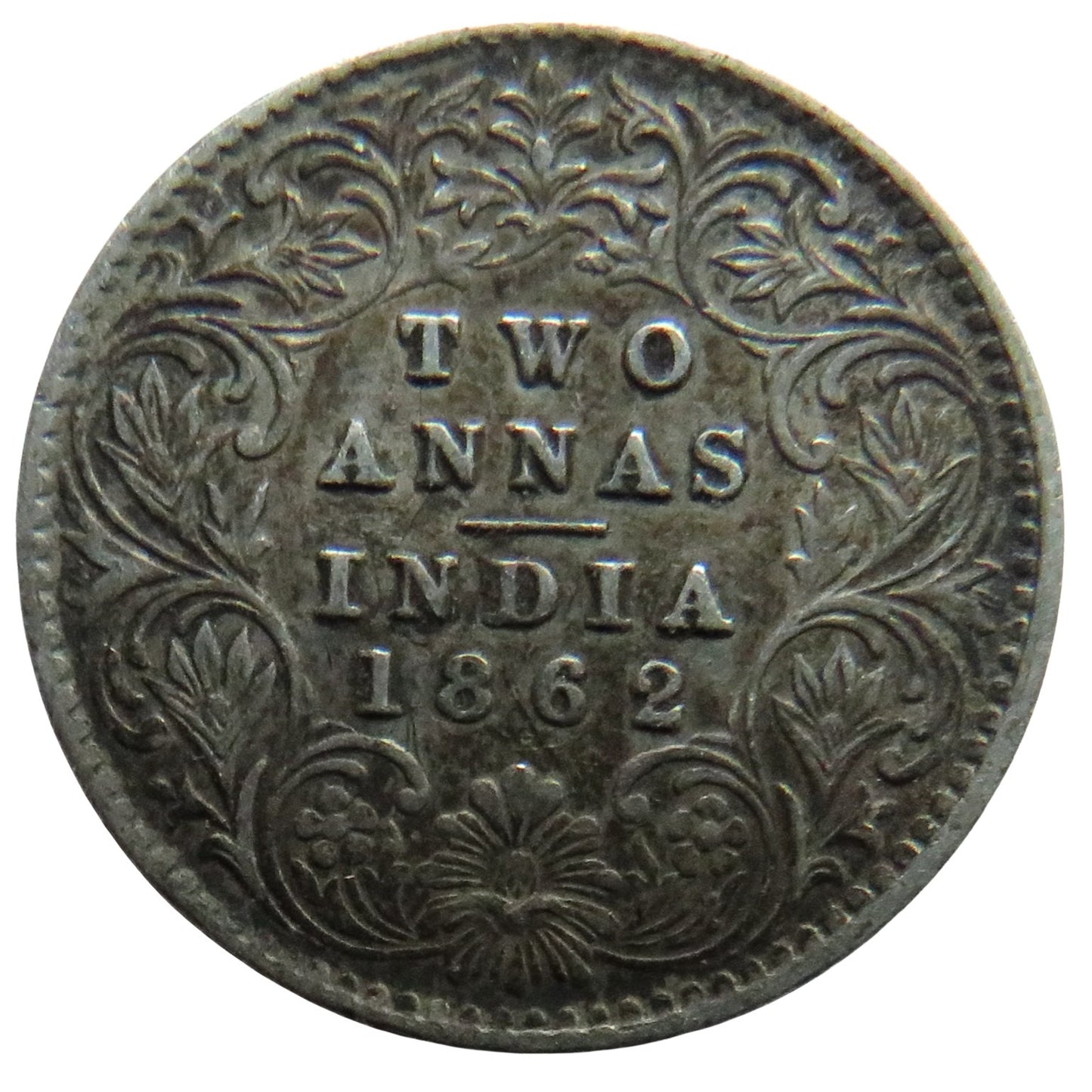 1862 Queen Victoria India Silver 2 Annas Coin