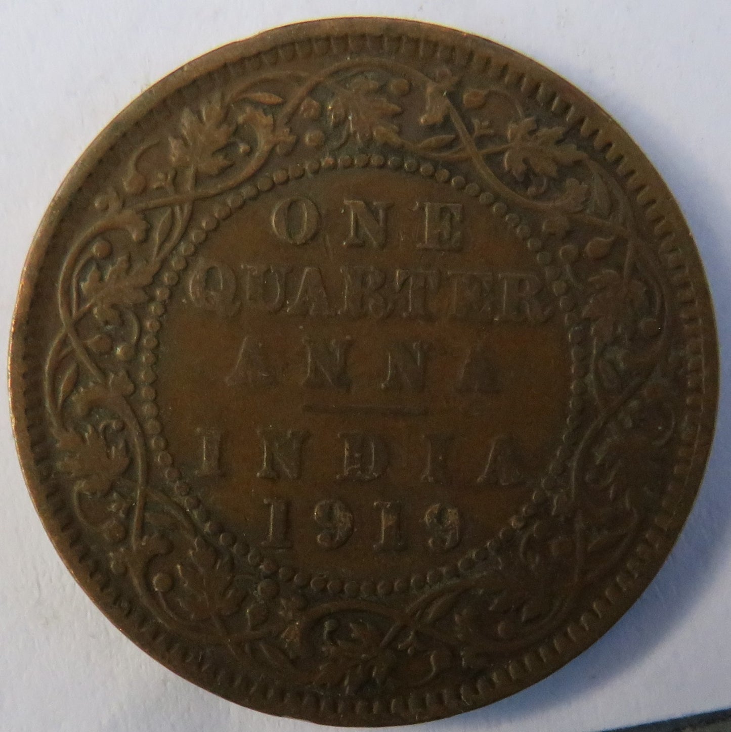 1919 King George V India 1/4 Anna Coin