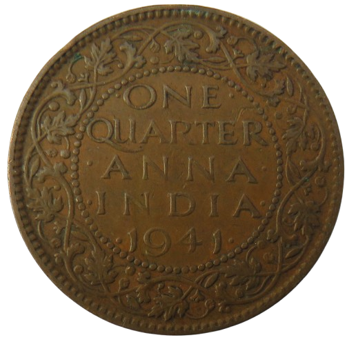 1941 King George VI India 1/4 Anna Coin