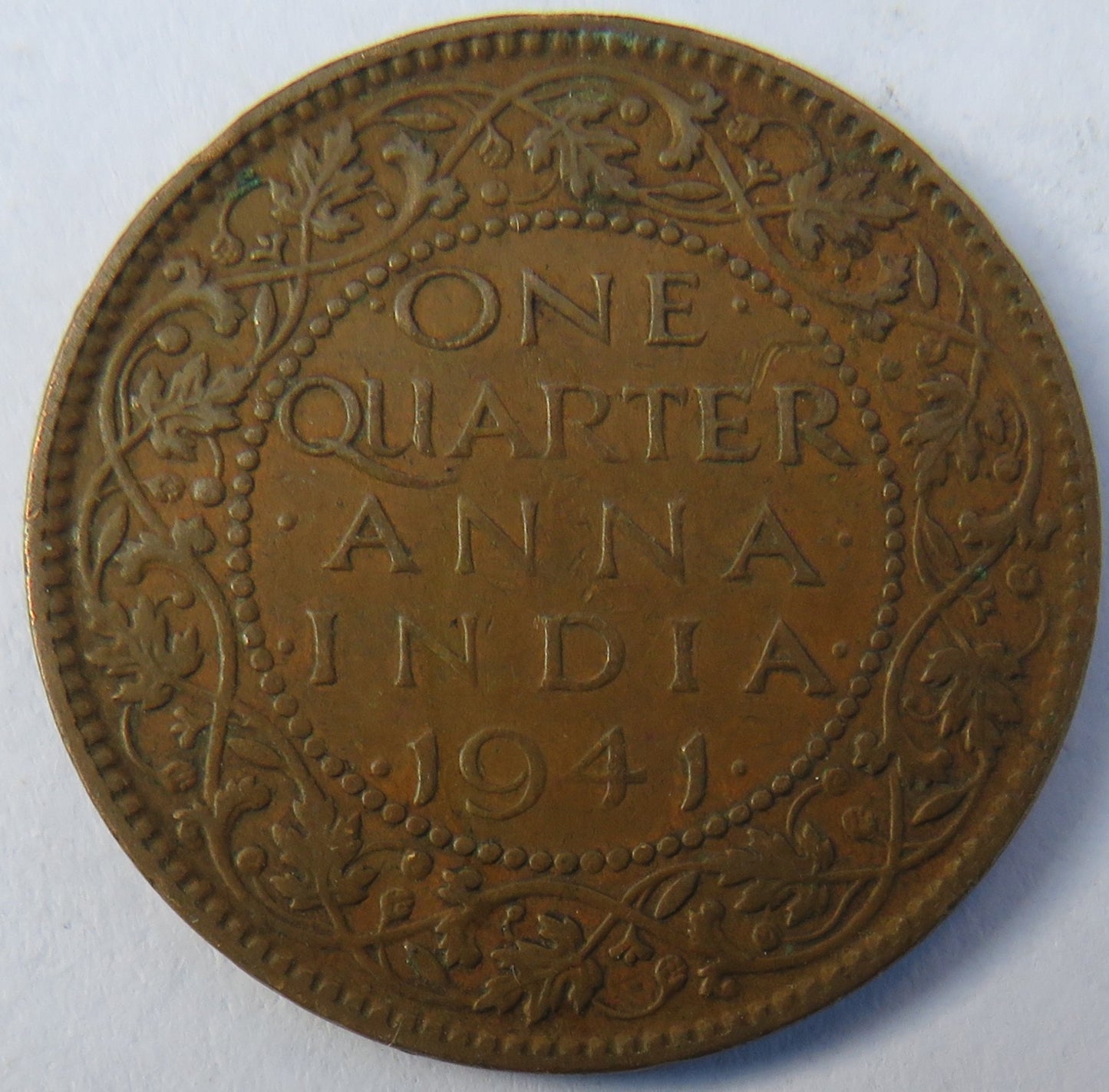 1941 King George VI India 1/4 Anna Coin