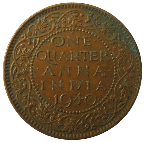 1940 King George VI India 1/4 Anna Coin