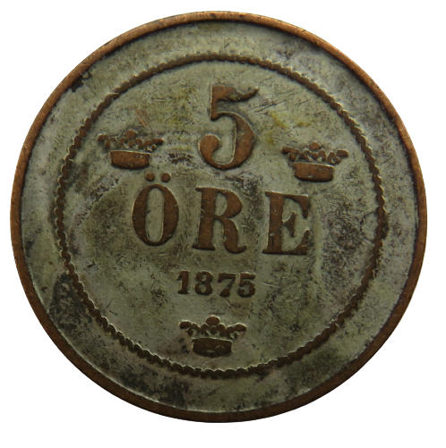 1875 Sweden 5 Ore Coin