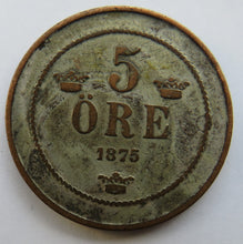 Load image into Gallery viewer, 1875 Sweden 5 Ore Coin
