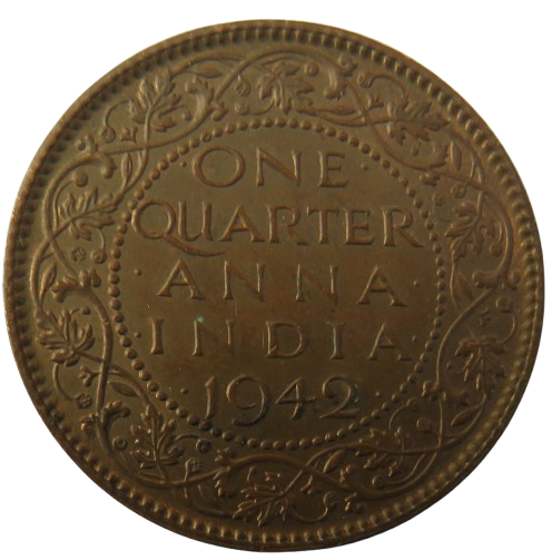 1942 King George VI India 1/4 Anna Coin