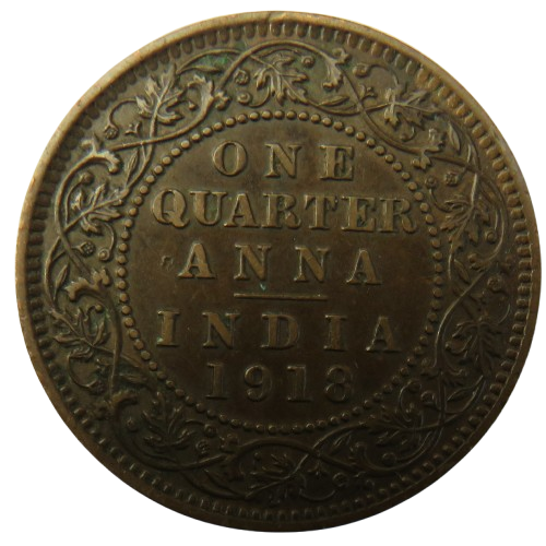 1918 King George V India 1/4 Anna Coin