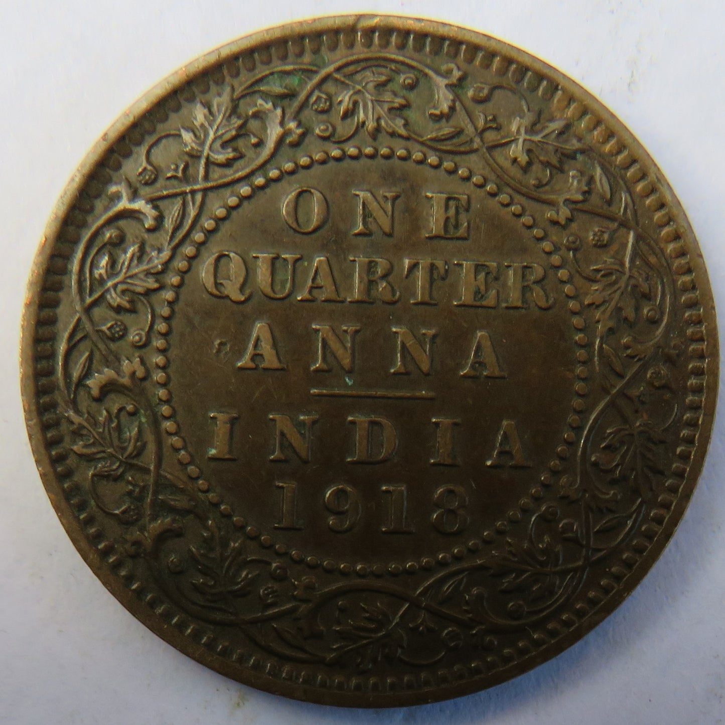 1918 King George V India 1/4 Anna Coin
