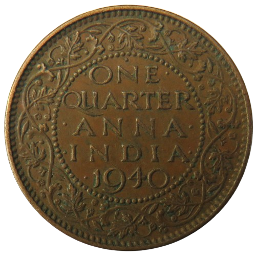 1940 King George VI India 1/4 Anna Coin