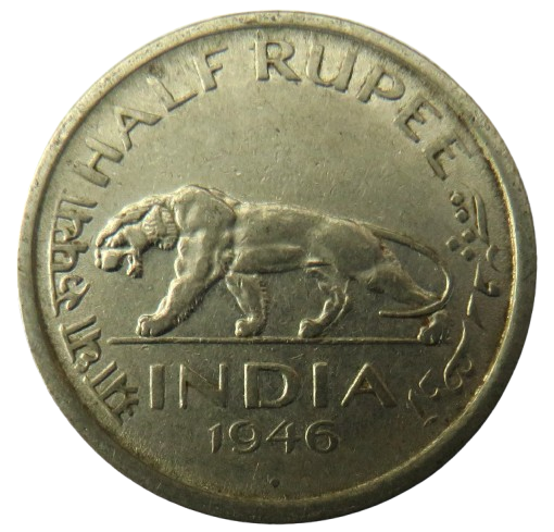 1946 King George VI India 1/2 Rupee Coin