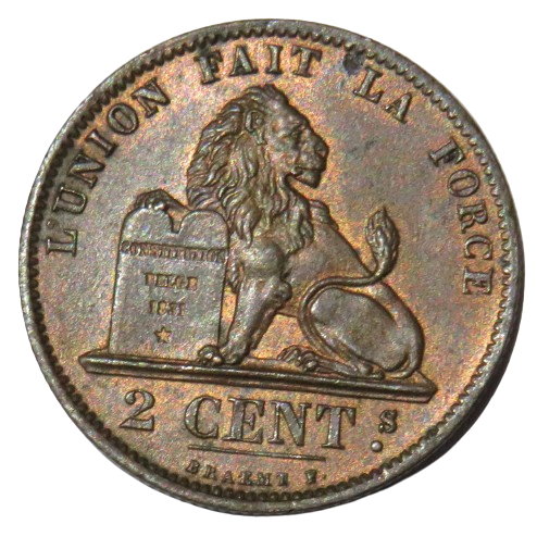 1876 Belgium 2 Centimes Coin In High Grade