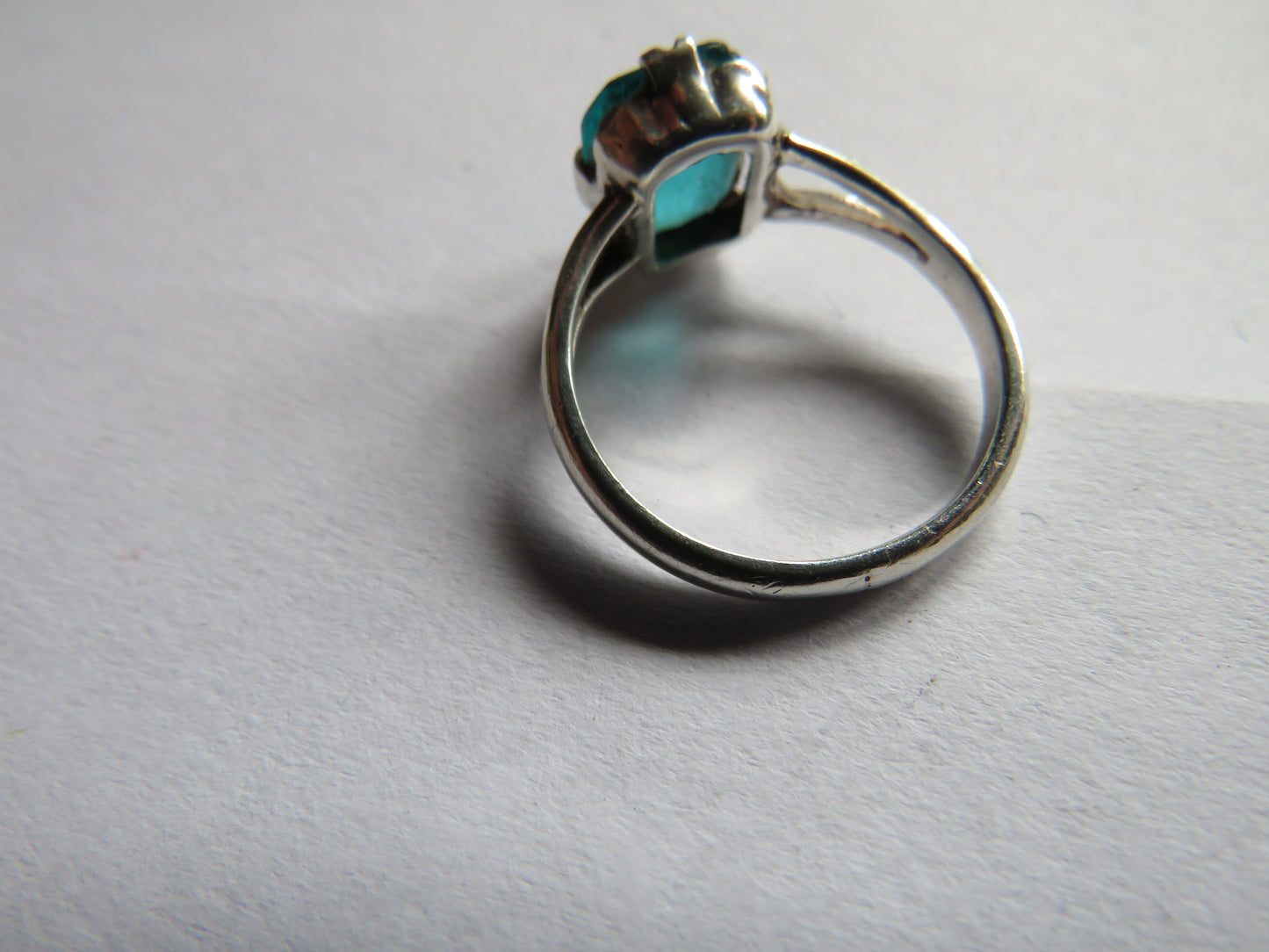 Ladies Sterling Silver & Green / Blue Stone Ring UK Size - O