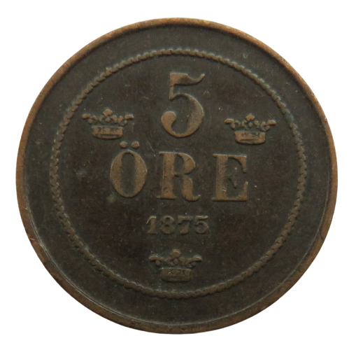 1875 Sweden 5 Ore Coin