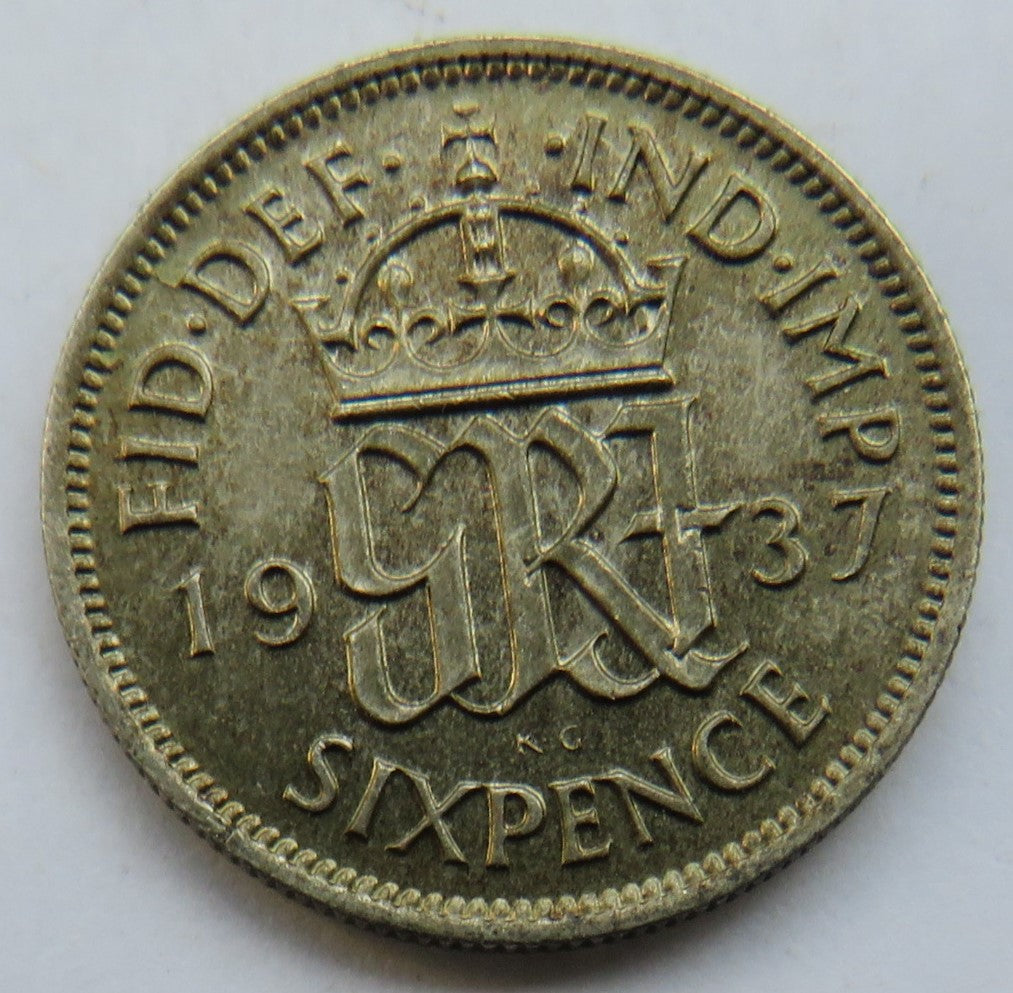 1937 King George VI Silver Sixpence Coin In High Grade