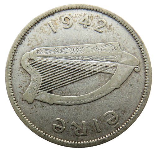 1942 Ireland Eire Silver Halfcrown Coin