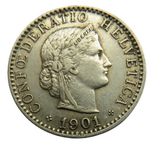 Load image into Gallery viewer, 1901 Switzerland 20 Rappen Coin
