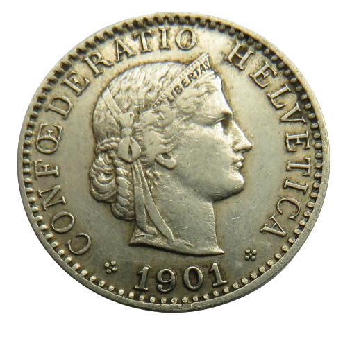 1901 Switzerland 20 Rappen Coin