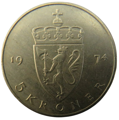 1974 Norway 5 Kroner Coin