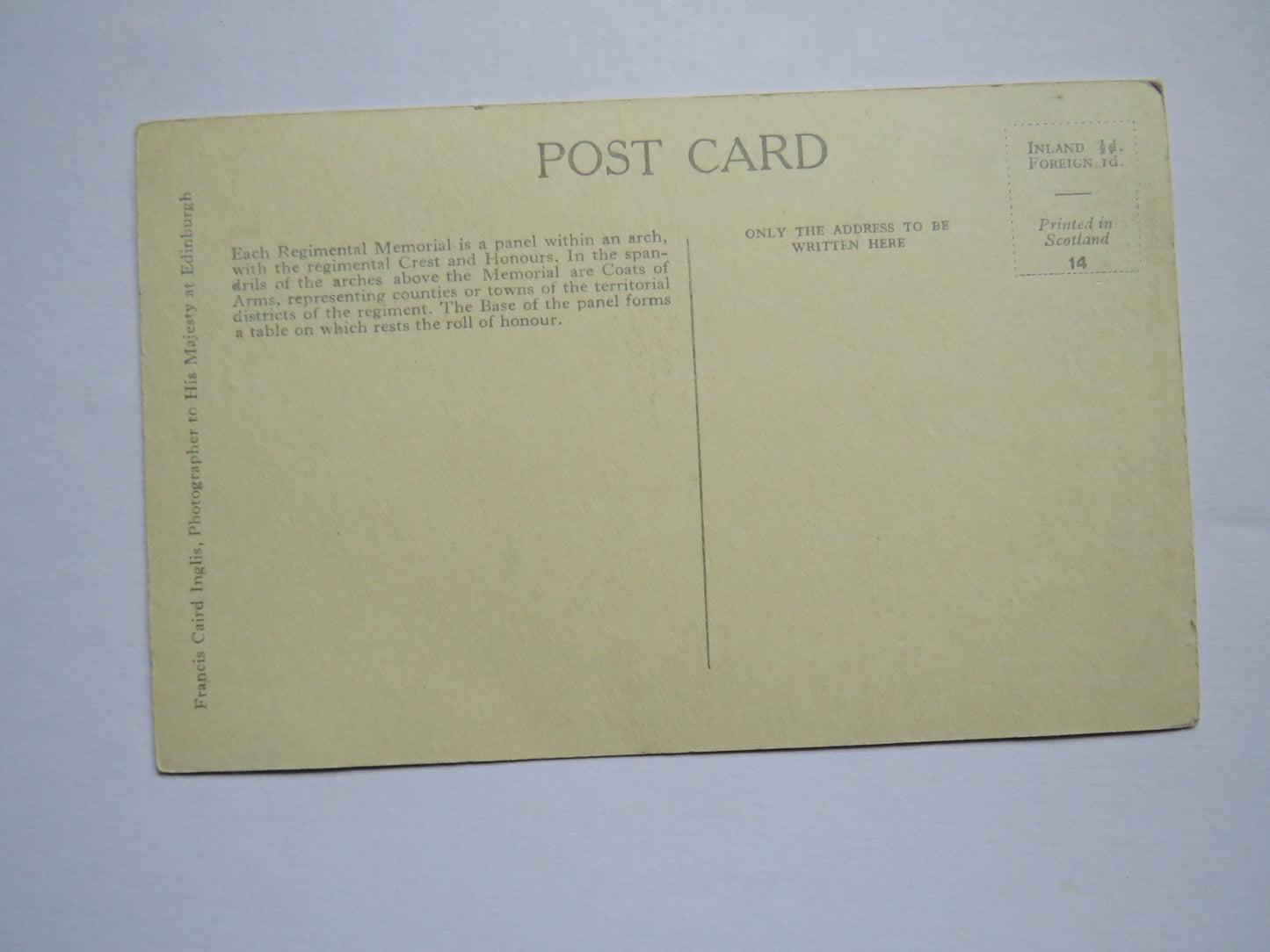 Vintage Postcard of Scottish National War Memorial, Cameron Highlanders Memorial