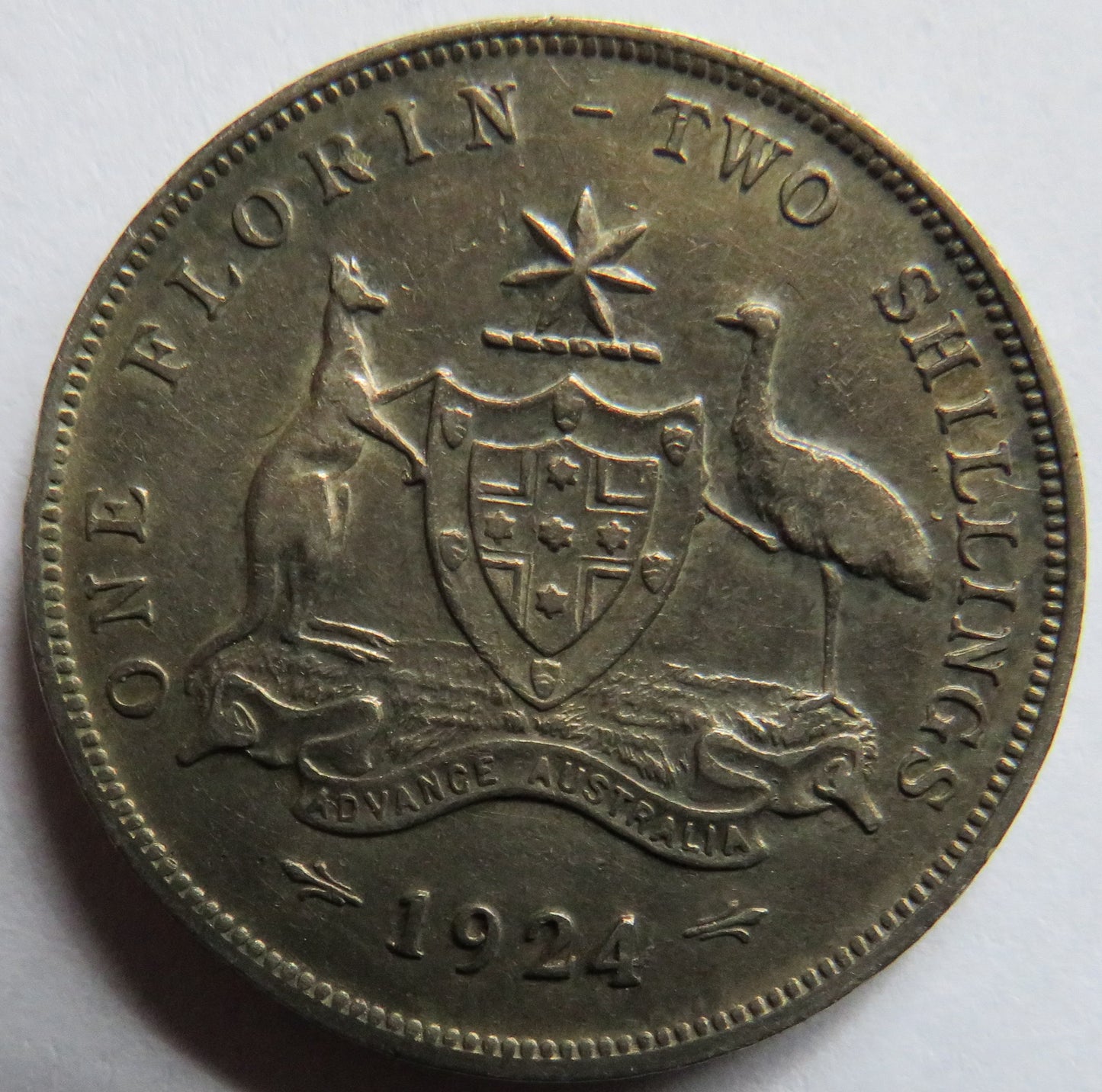 1924 King George V Australia Silver Florin / 2 Shillings Coin