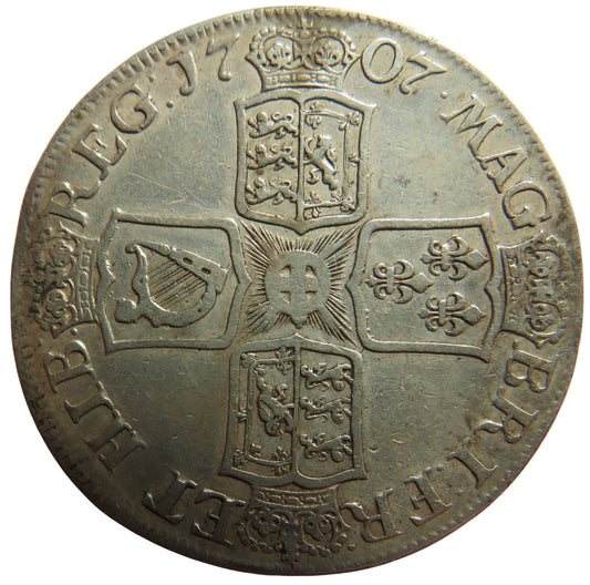 1707 Queen Anne Silver Crown Coin - Great Britain