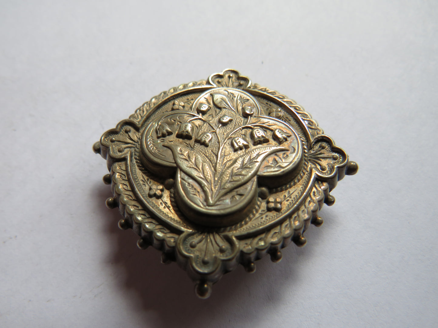 Antique White Metal / Silver Brooch With Floral Design
