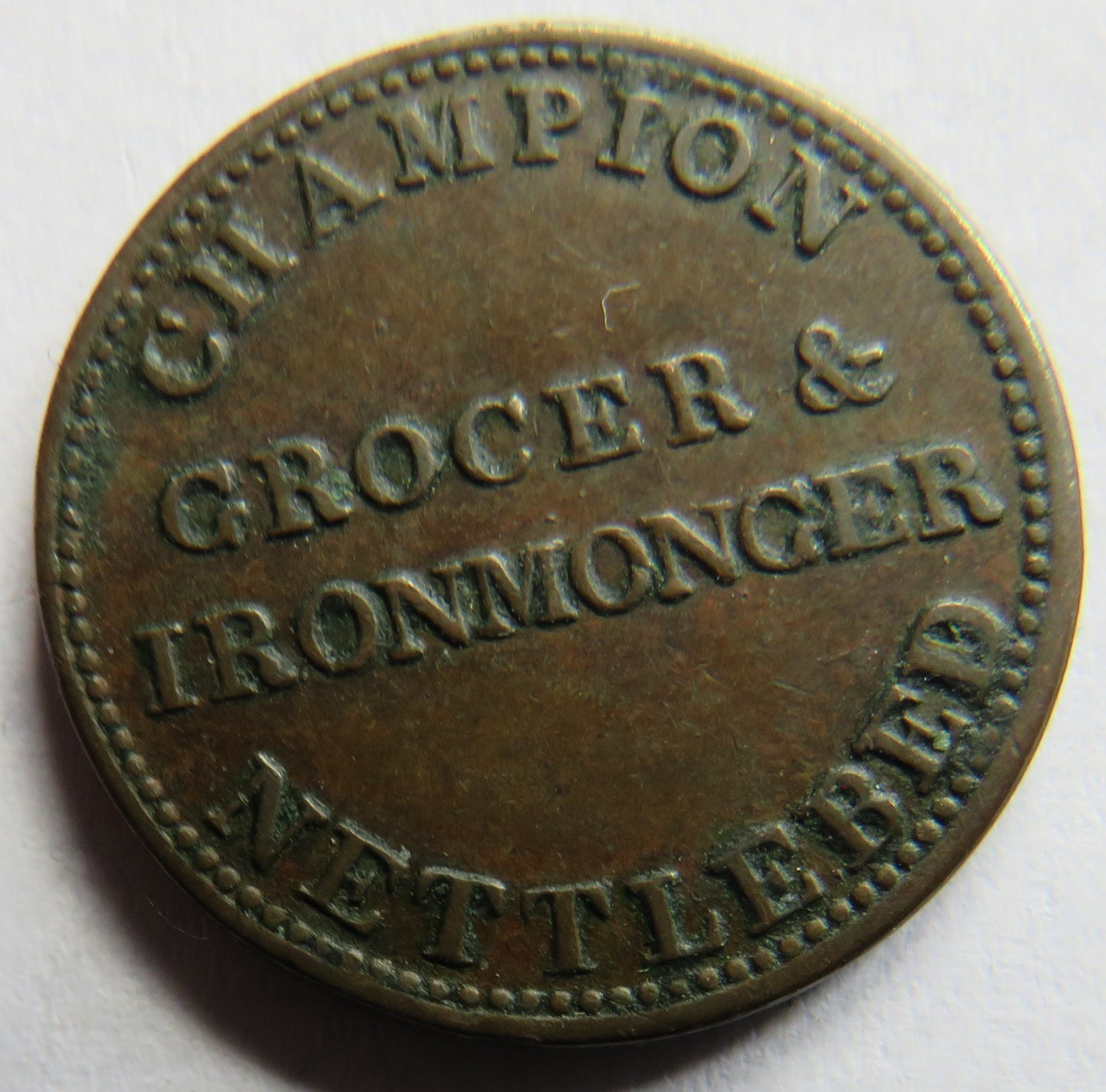 1835 Champion Grocer & Ironmonger Nettlebed Farthing Token