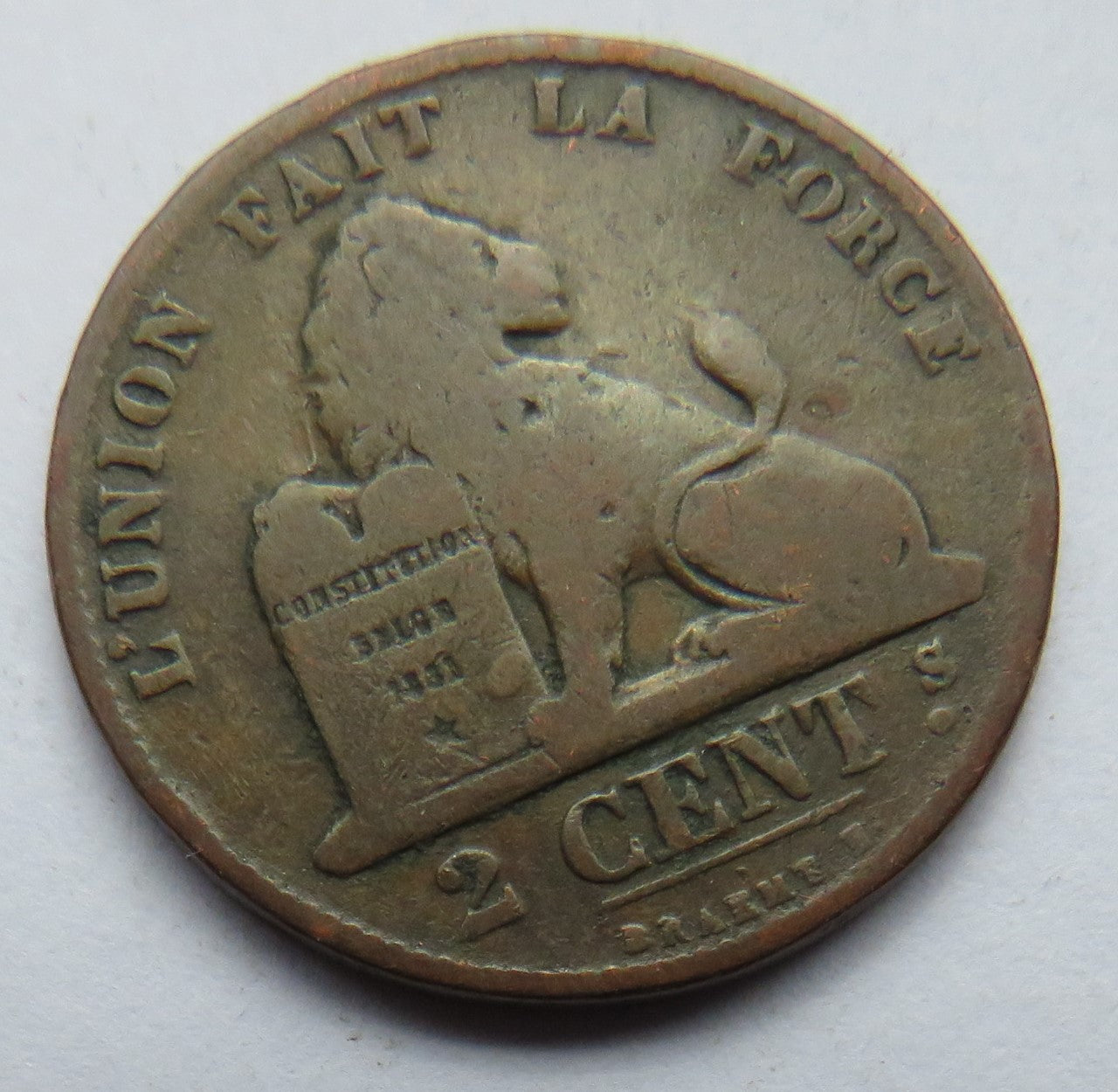 1870 Belgium 2 Centimes Coin