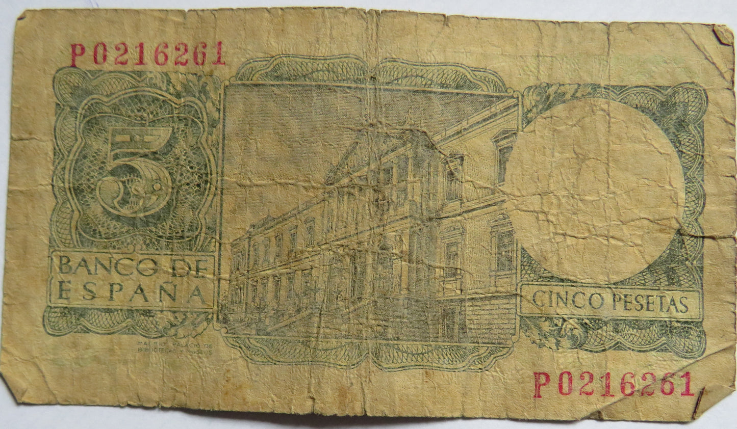 1954 Spain 5 Pesetas Banknote