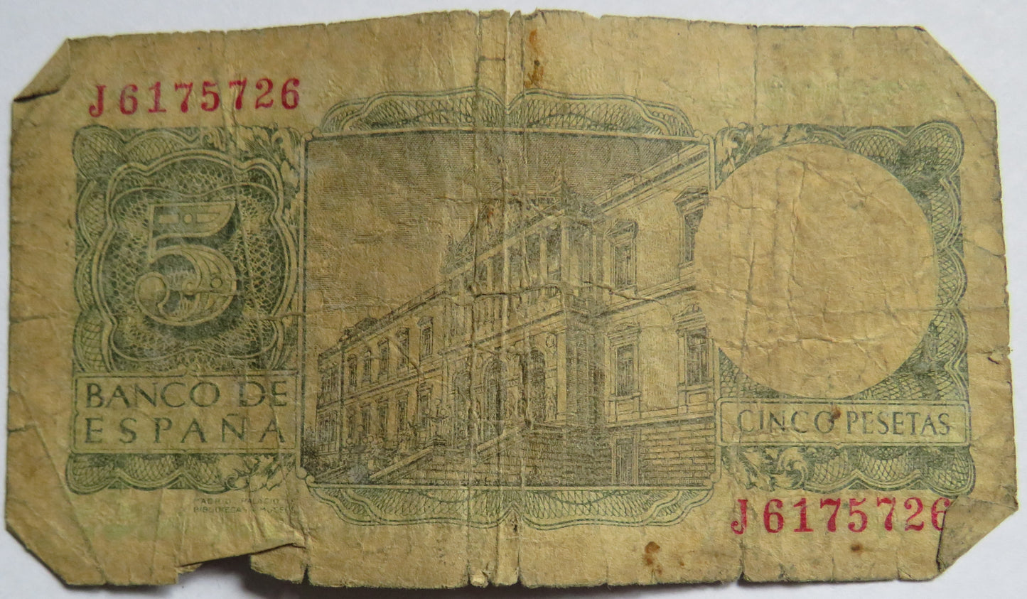 1954 Spain 5 Pesetas Banknote