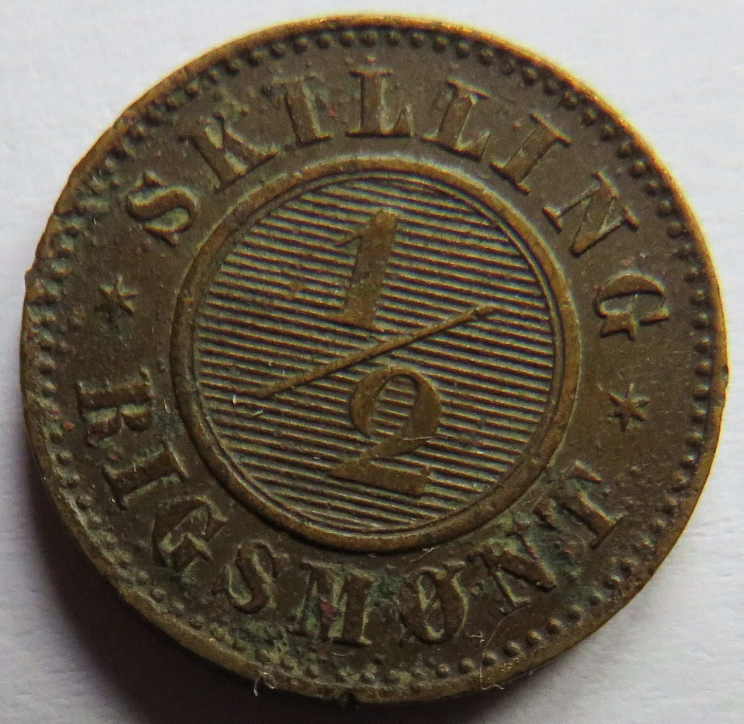 1868 Denmark 1/2 Skilling Rigsmont Coin