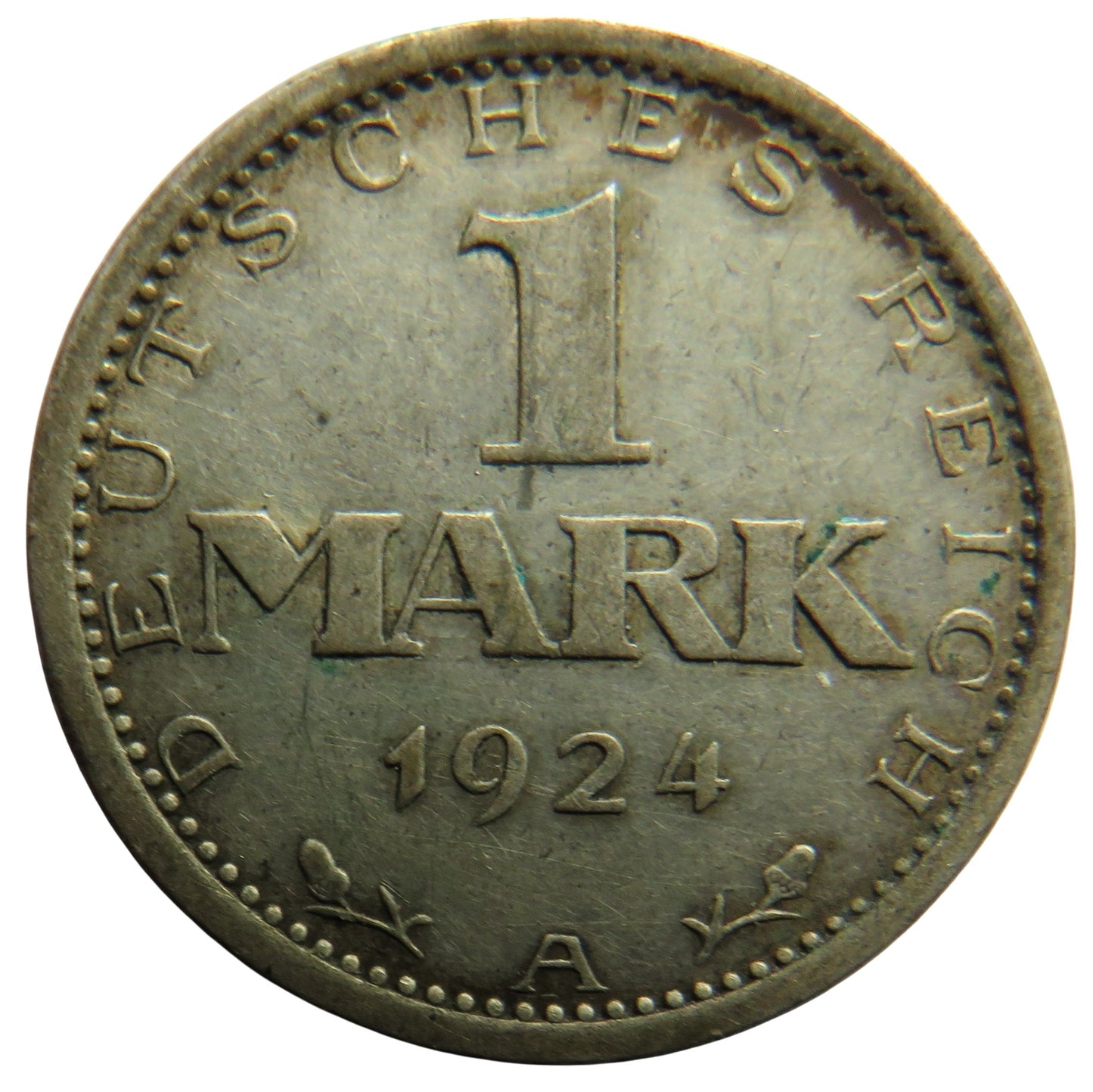 1924-A Germany - Weimar Republic Silver One Mark Coin