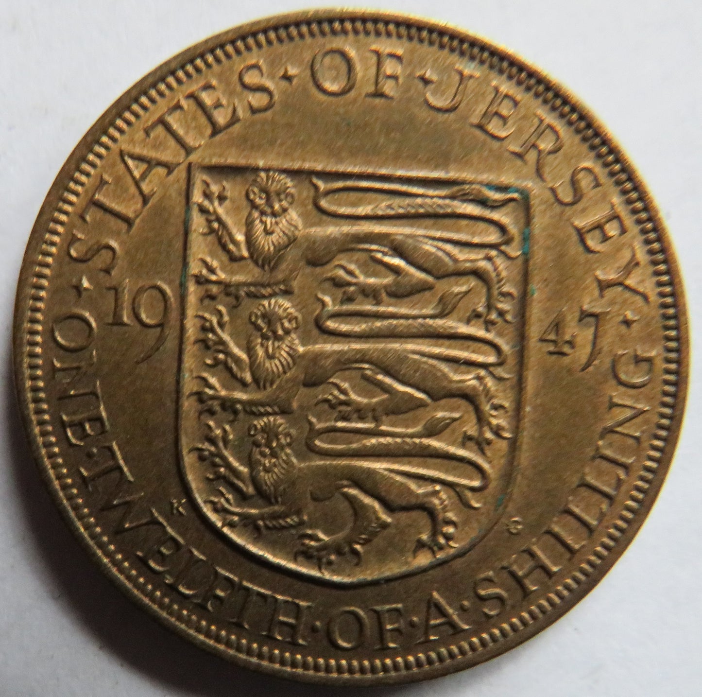 1947 King George VI States of Jersey 1/12th of a Shilling Coin.