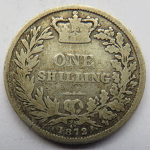 Load image into Gallery viewer, 1872 Queen Victoria Young Head Silver Shilling Coin
