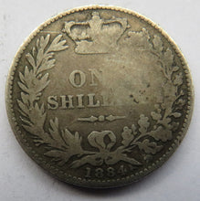 Load image into Gallery viewer, 1884 Queen Victoria Young Head Silver Shilling Coin
