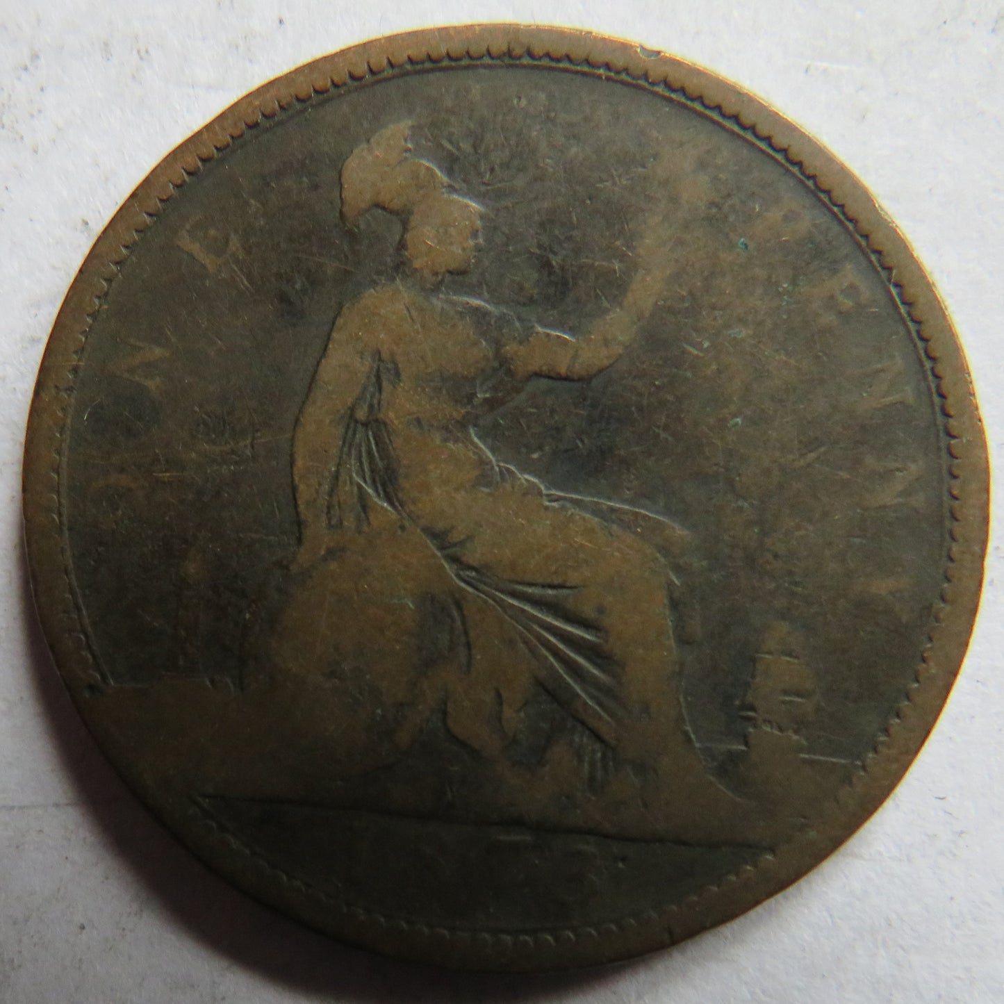 1873 Queen Victoria Bun Head One Penny Coin - Great Britain