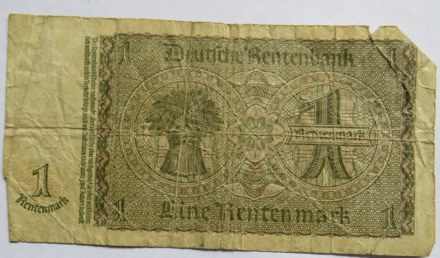 1937 Germany One Rentenmark Banknote