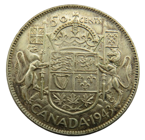 1943 King George VI Canada Silver 50 Cents Coin