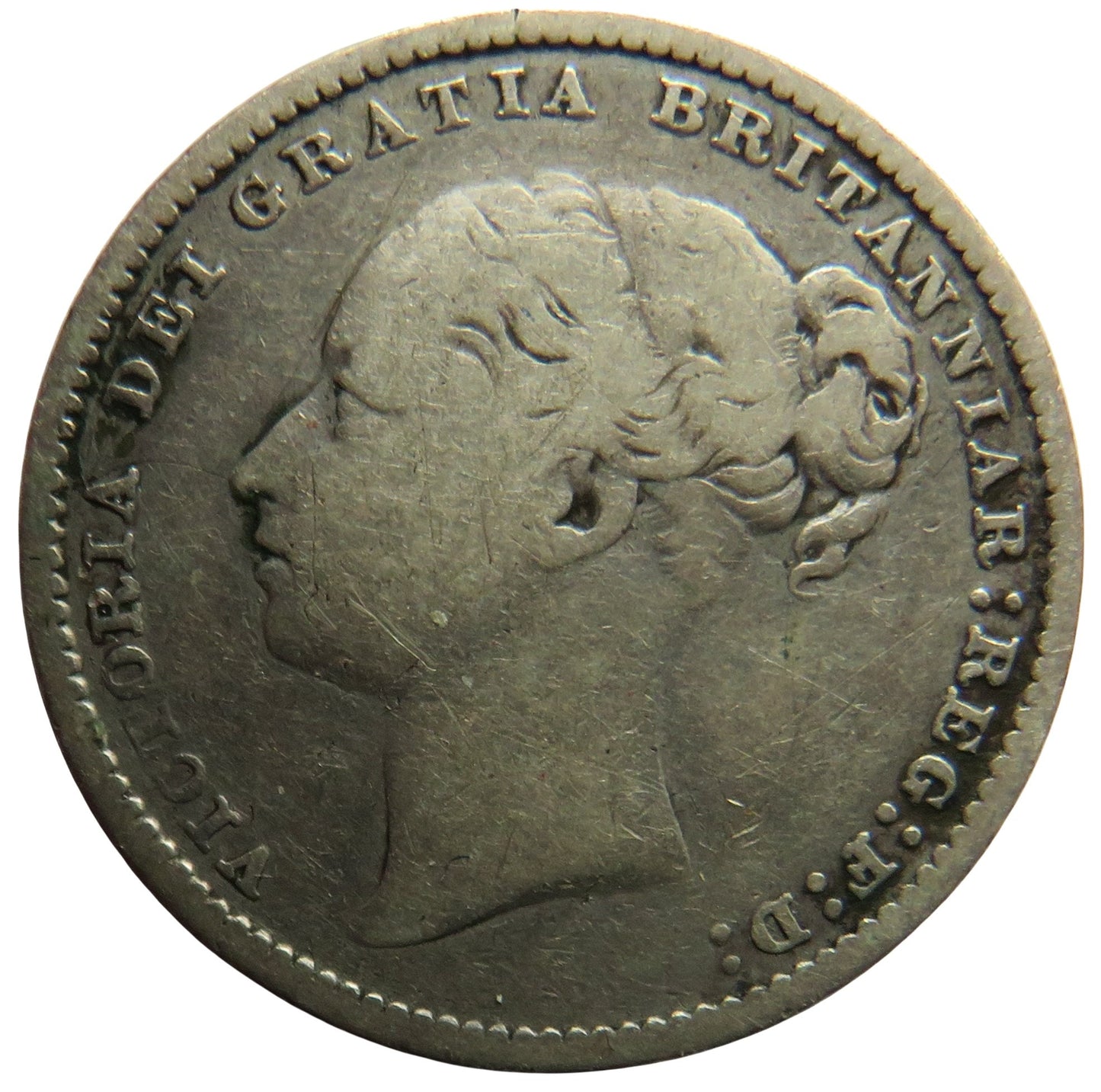 1879 Queen Victoria Young Head Silver Shilling Coin - Great Britain