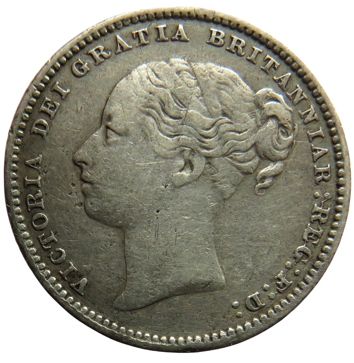 1884 Queen Victoria Young Head Silver Shilling Coin - Great Britain