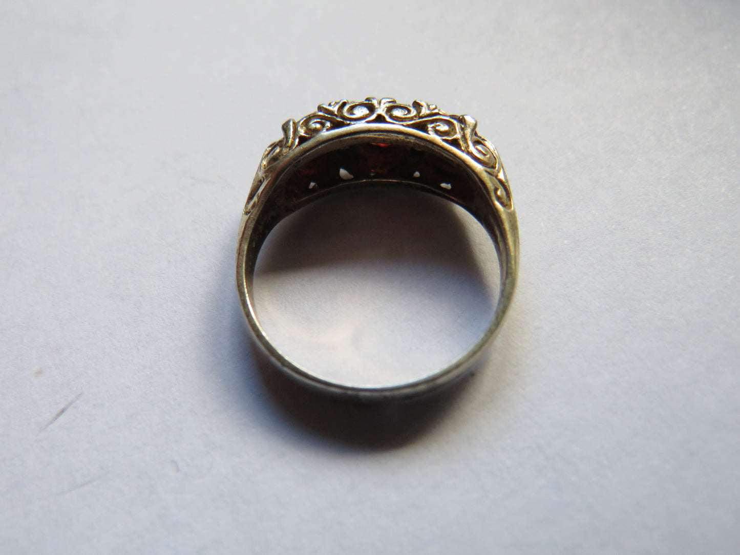 Vintage Ladies Silver & Red Stone Ring - UK Size - O