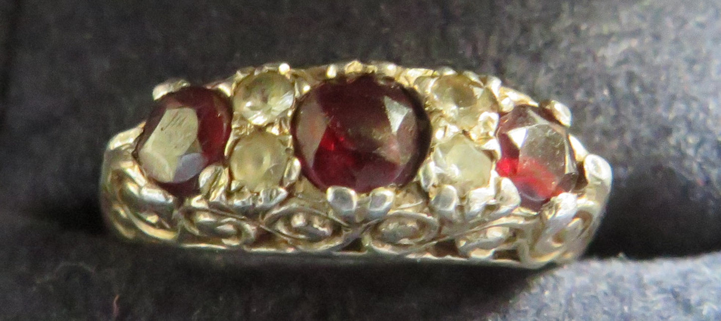 Vintage Ladies Silver & Red Stone Ring - UK Size - O