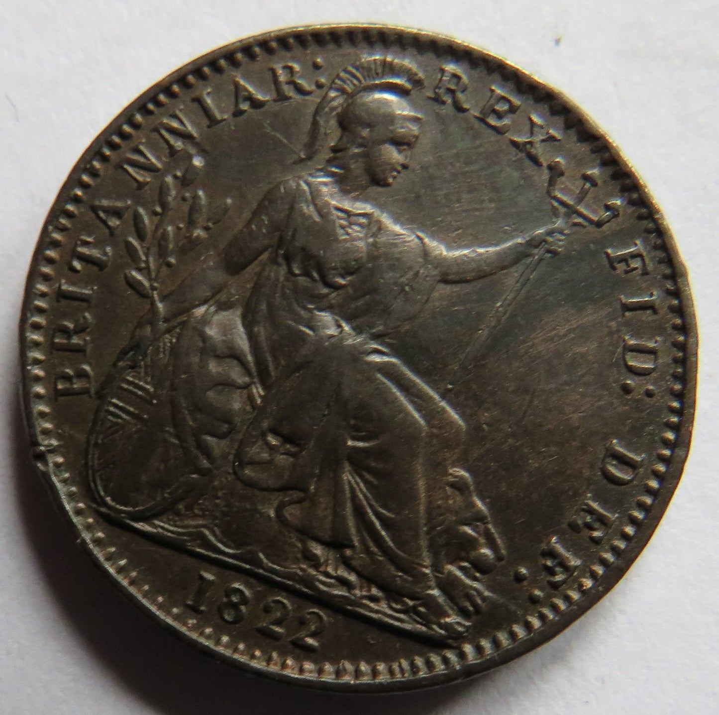 1822 King George IV Farthing Coin Great Britain - Good Detail